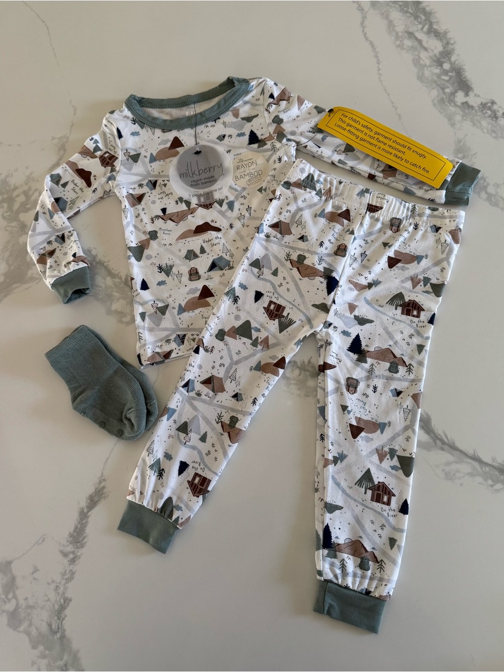 Milkberry Baby/Toddler Boys Bamboo Pajama Set Mountains Camping 24M
